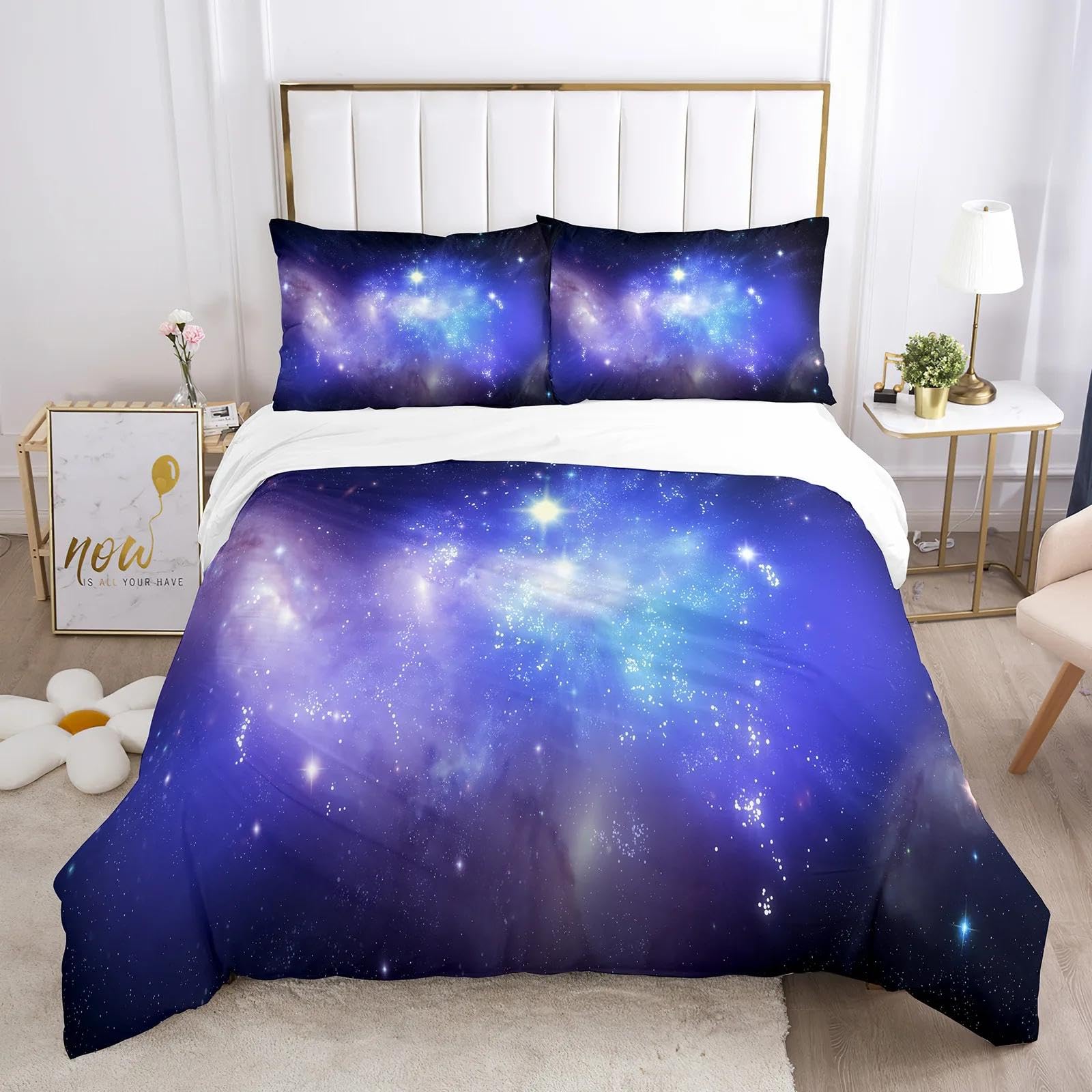 Parure de lit 155x200 cm en polyester lavable pour lit enfant galaxie