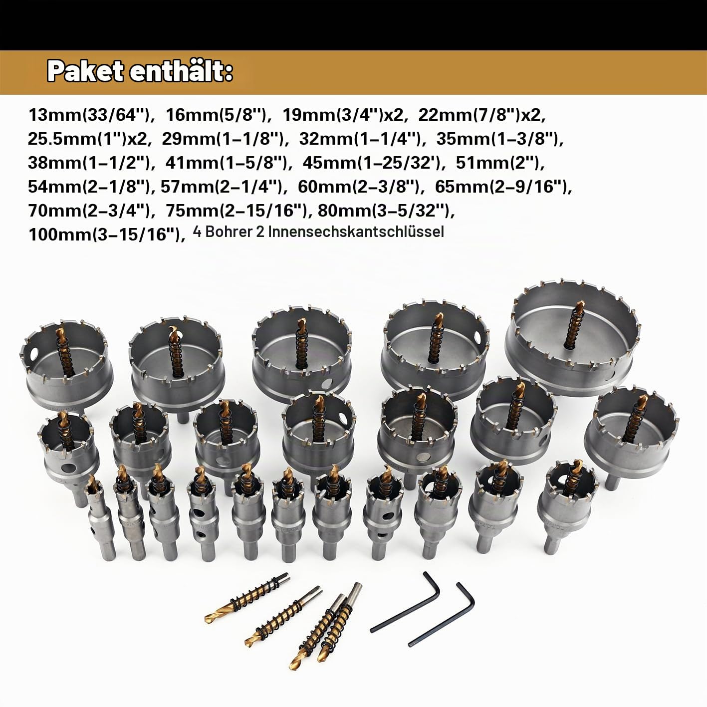 27pcs Hartmetall-Lochsägen-Set mit Bohrern,13-100 mm Metall Lochsäge Bohrer Set,TCT Carbid Lochsägen-Set für Edelstahl,Eisen,Holz,Kunststoff