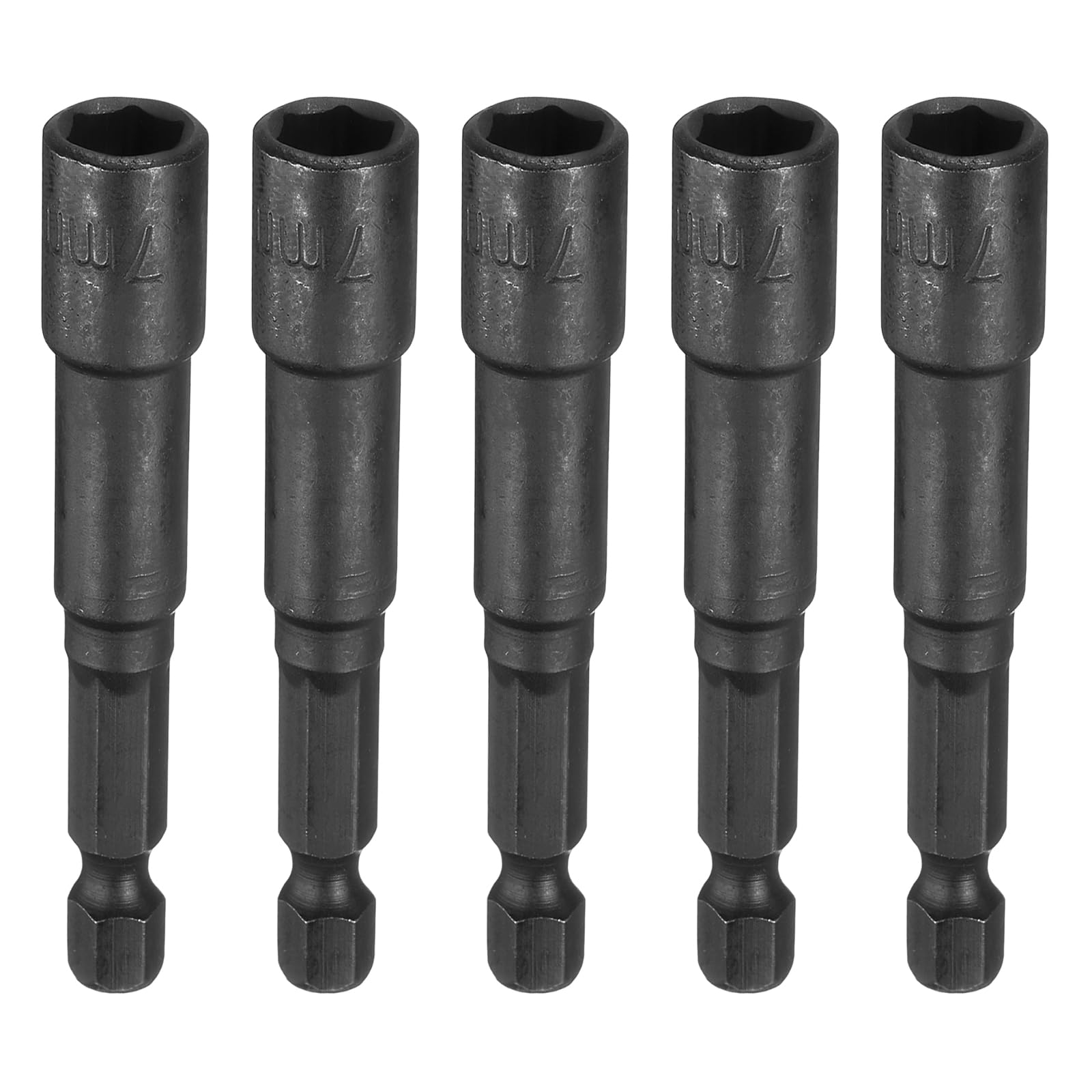 sourcing map 5pcs Magnetic Nut Driver 7mm Hex Drive Socket CR-V Steel Power Screw Drill Bits Socket Wrench Tools with 1/4" Quick Change Hex Shank for Power Drills Impact Drivers, Black — image 1