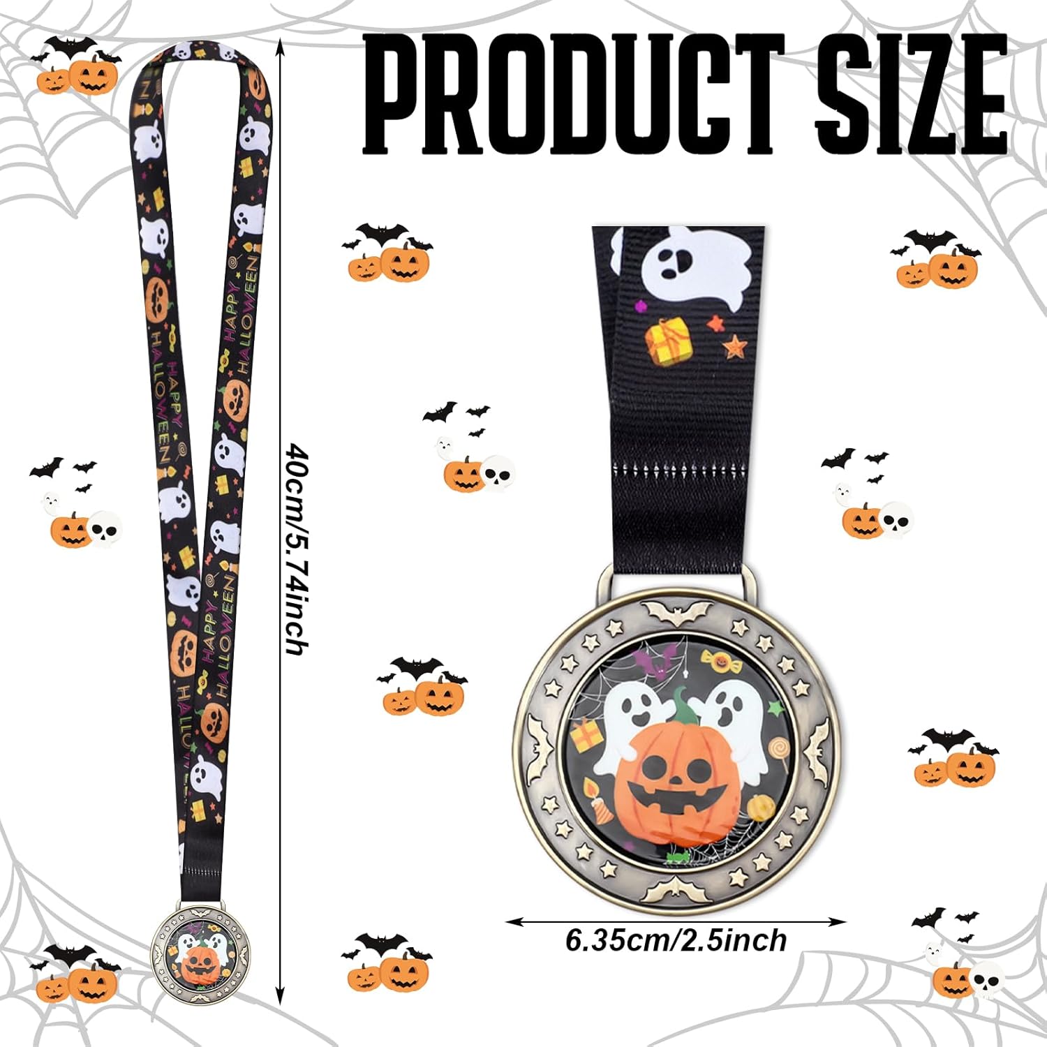 30 Pcs Halloween Medals Bulk 2.5" Ghost Pumpkin Award Medals with Ribbon Metal Funny Ghost Trophy Award for Halloween Party Contest Prizes