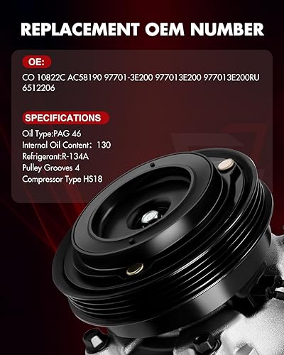 Miniatura 5 de Compresor de CA con embrague para Kia Sorento 3.5L 2003-2006 Compresor de aire acondicionado CO 10822C