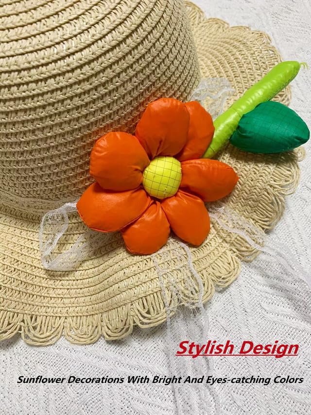 Off White Sunflower Cute Straw Hats Girls Kids Sun Hats Summer Beach Hats Small Straw Woven Purse Hat Bag Sets4
