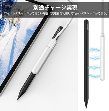 GOOJODOQ New GD13+ Stylus Pen, Wireless + Type-C Rechargeable, Touch Pen, Bluetooth Pencil, High Sensitivity, Tilt Sensor, Replacement Tip Included, Uninterrupted, Lightweight, Matte Finish, Except