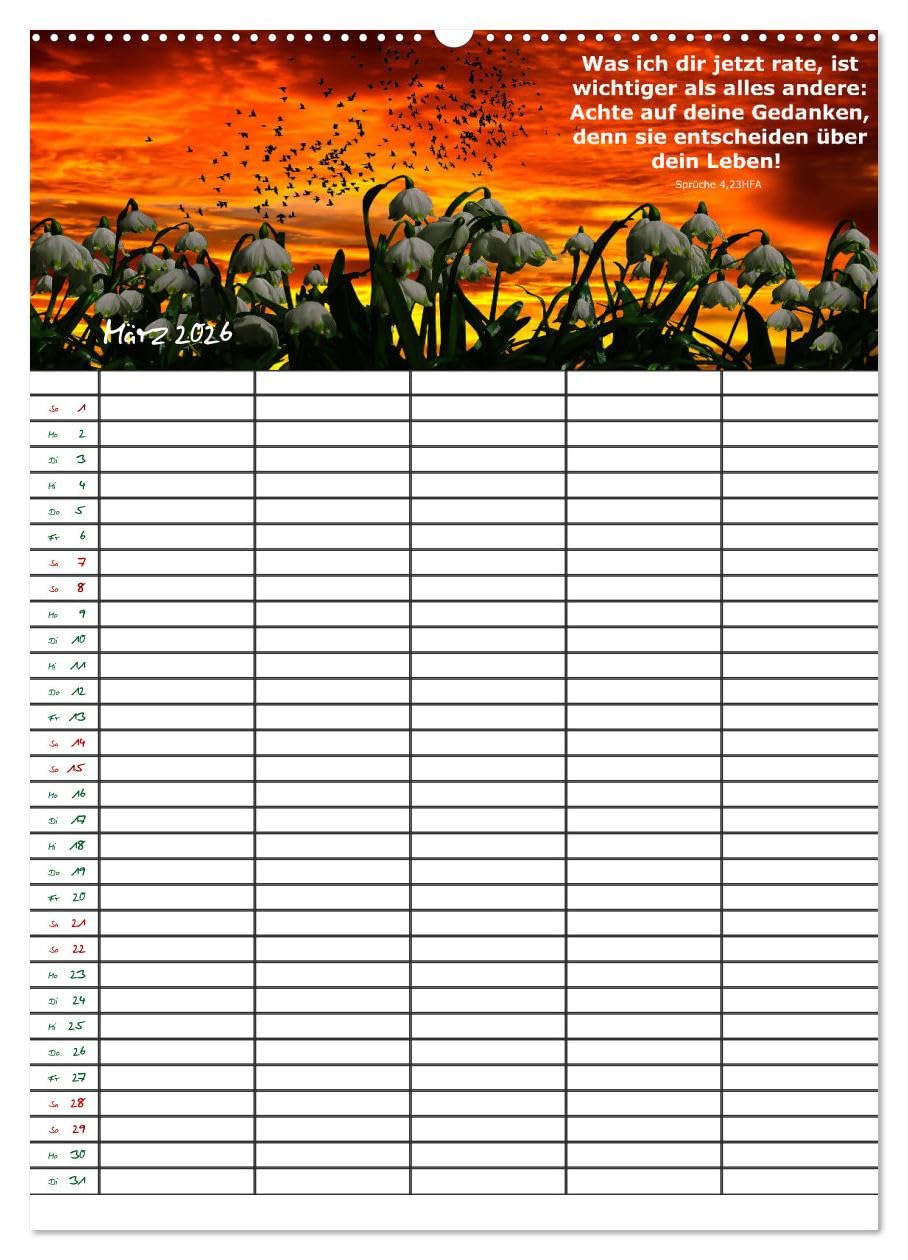 ein Planer mit biblischer Weisheit aus den Sprüchen Salomos (Wandkalender 2026 DIN A2 hoch), CALVENDO Monatskalender: Planer für Kirche, Familie und Firma mit Bibelsprüchen (CALVENDO Glaube)