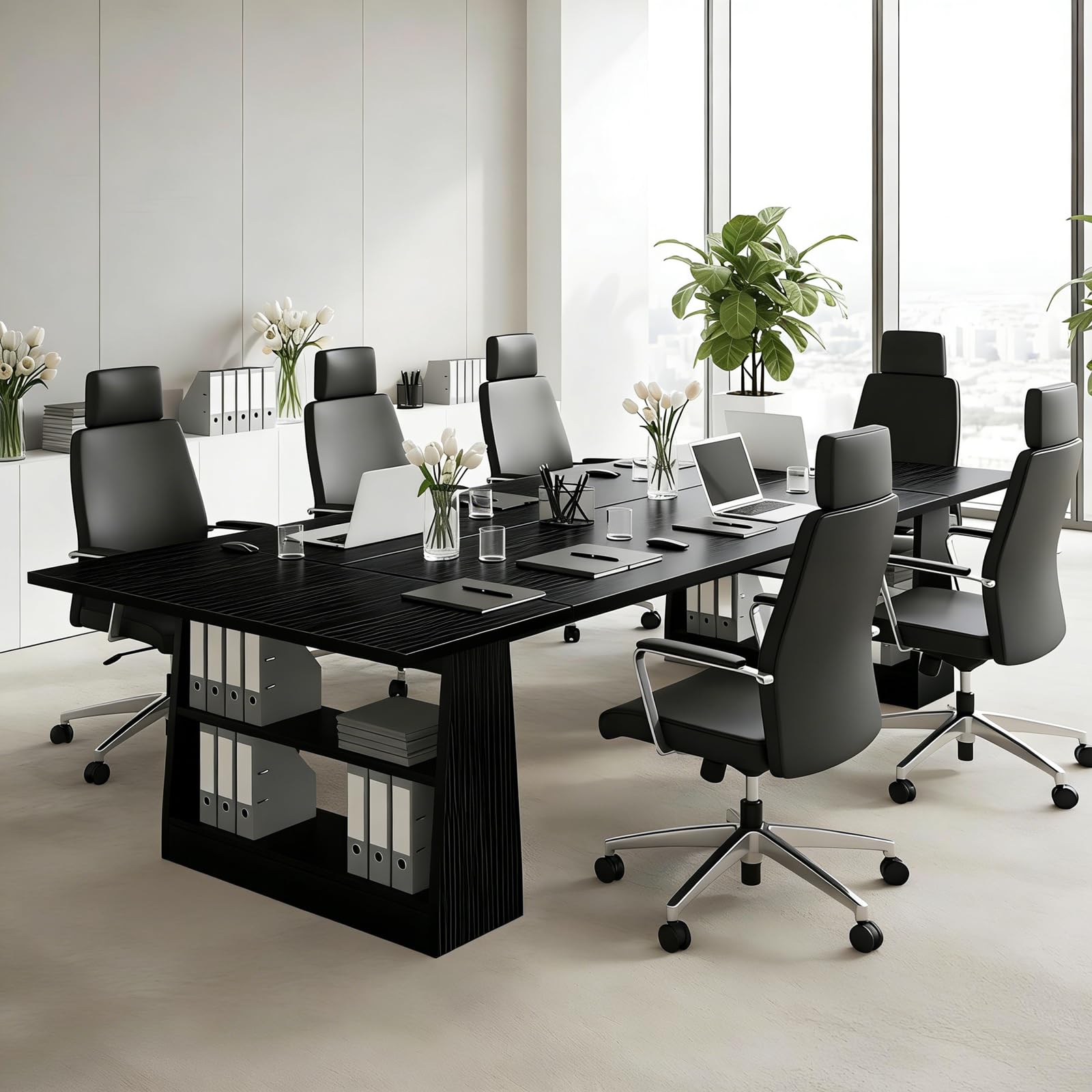 Mesa de conferencias Modular de Madera Maciza con Almacenamiento de Varios Niveles, Resistente a los arañazos, para 4-6 Personas
