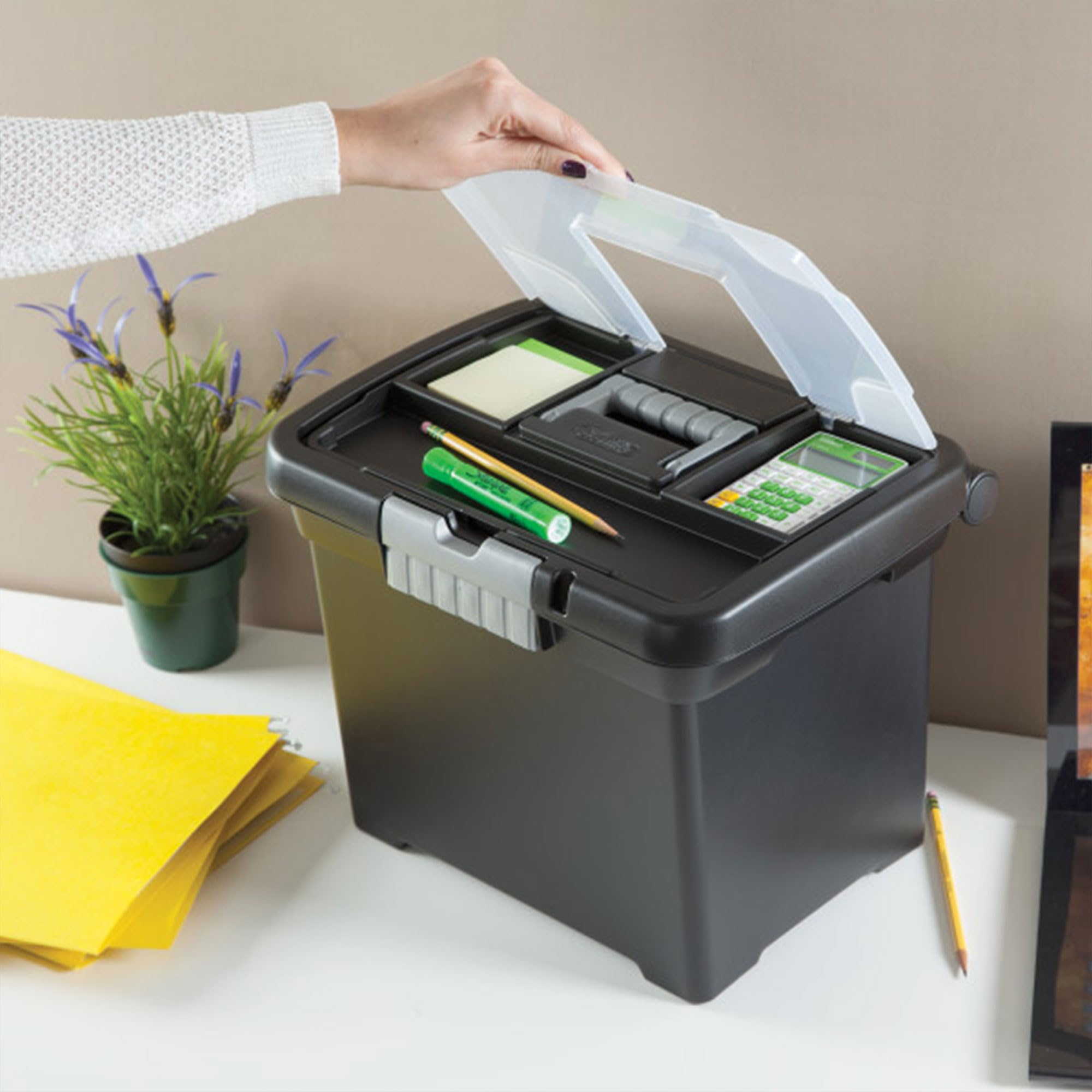 Sterilite 4-Pack Portable File Box Stackable Container for Letter Hanging Folders Black - Paper Document Plastic Storage Organizer — view 3
