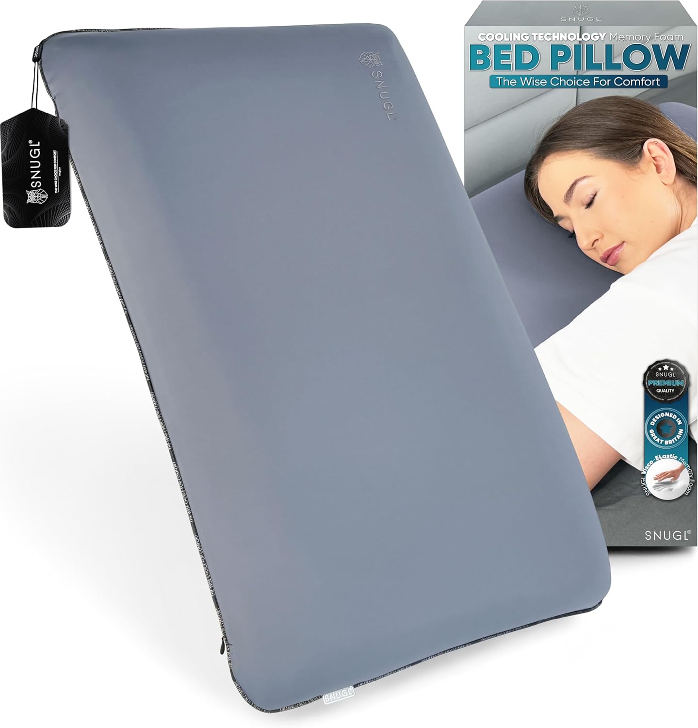 SNUGL Cooling Memory Foam Pillow, Orthopaedic Memory Foam Pillows, Ergonomic Neck Pillow for Side Sleeping, Pillows for Neck and Shoulder Pain (Large Grey)