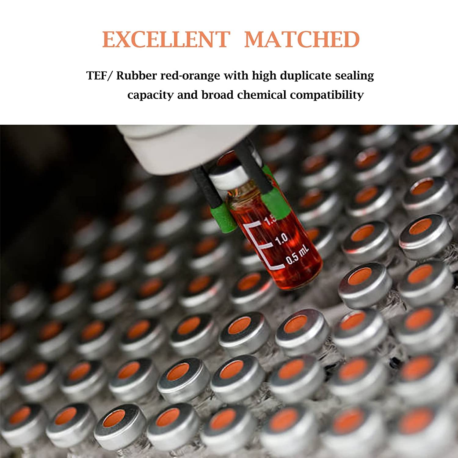 ALWSCI 100 Stücke Glasfläschchen 2mL Braunglasfläschchen Crimp Neck Vials ND11, 11mm Breite Öffnung, Offener Bördelverschluss mit Transparentem PTEF/Naturkautschuk Rot-Orange Septa