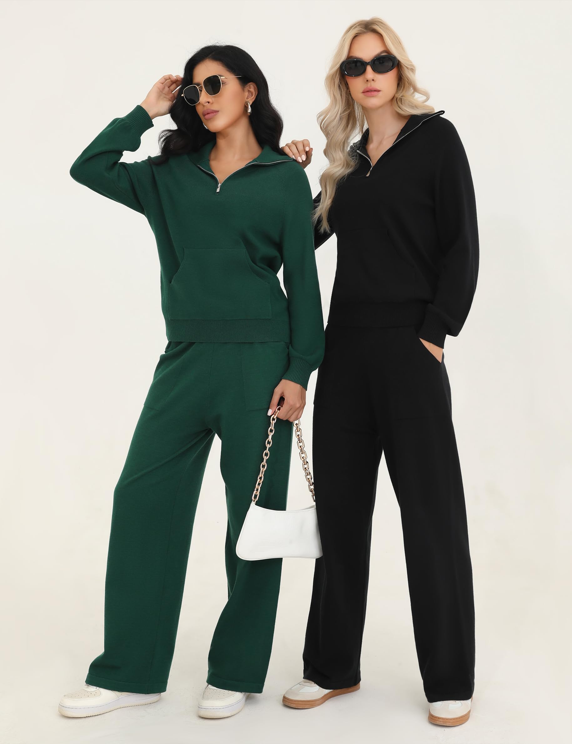 Totatuit Tuta Donna Completo 2 Pezzi Mezza Zip，Tuta da Ginnastica Due Pezzi Jogging Donna con Felpa a Maniche Lunghe,Pantaloni a Gamba Larga, Completo Sportiva Casual per Relax, Casa e Tempo Libero