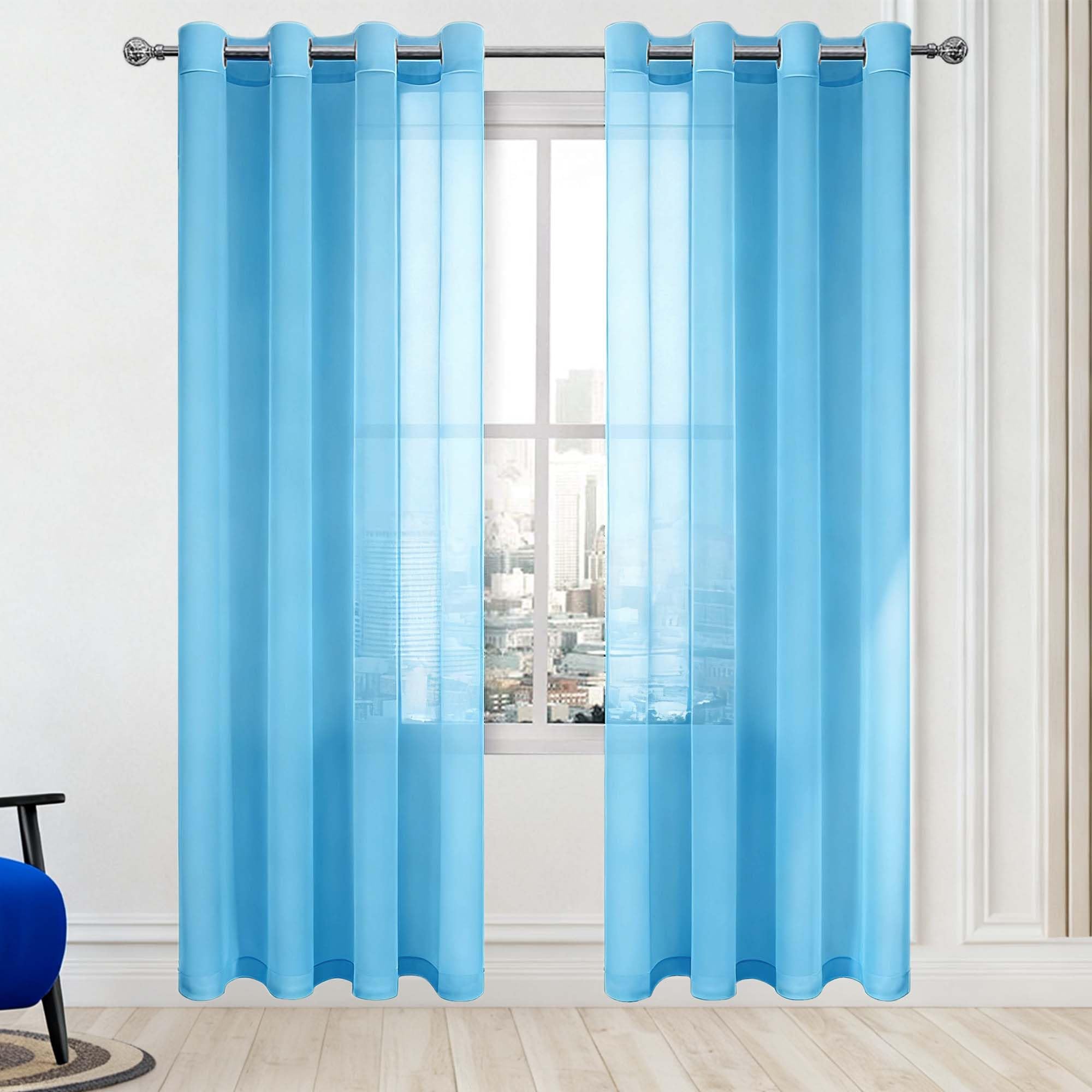 Voilage bleu ciel à oeillets 150x175 cm anti-vis-à-vis léger
