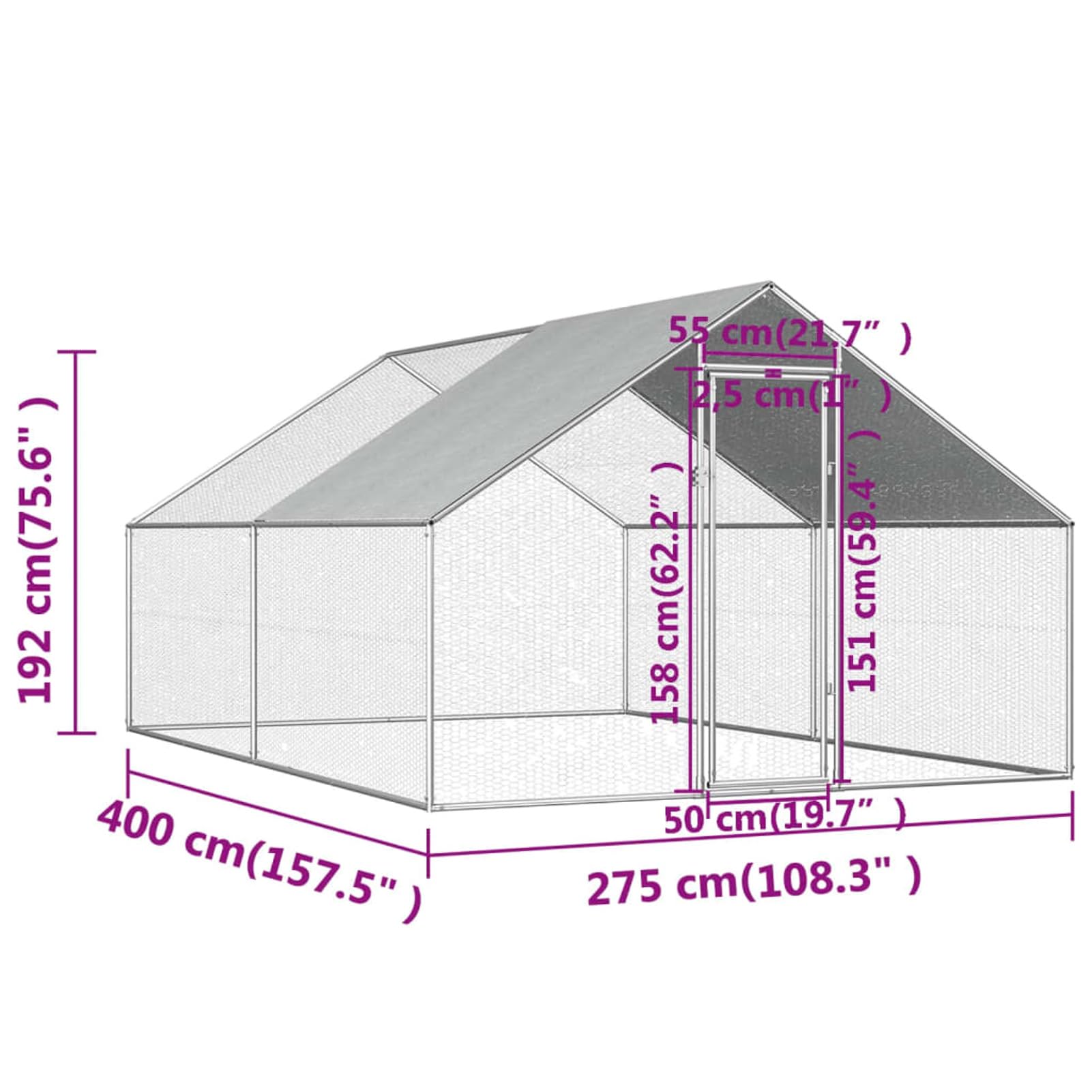 Homgoday Jaula para pollos al aire libre de 2,75 x 4 x 1,92 m, acero galvanizado, gallinero y corral, gallinero, jaula de aves de corral para gallinas, patos, conejos, perros, jaula de aves de corral