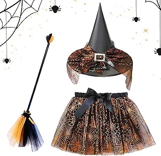 Lmyit Halloween Witch Costume Accessories, Witch Costume Accessories Kit With Broom And Skirt for Cosplay, Elastic Hallowe...