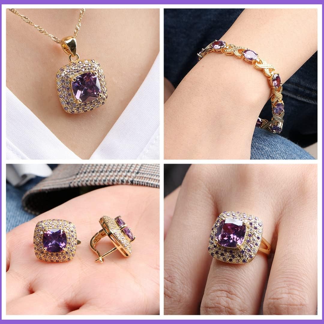 Jewelry Set for Women,Cubic Zirconia Tennis Necklace Ring Clips Earring Bracelet set,Wedding Birthday Anniversary Engagement Gift For Wife Girlfriend Best Friend Bridal - Image 4