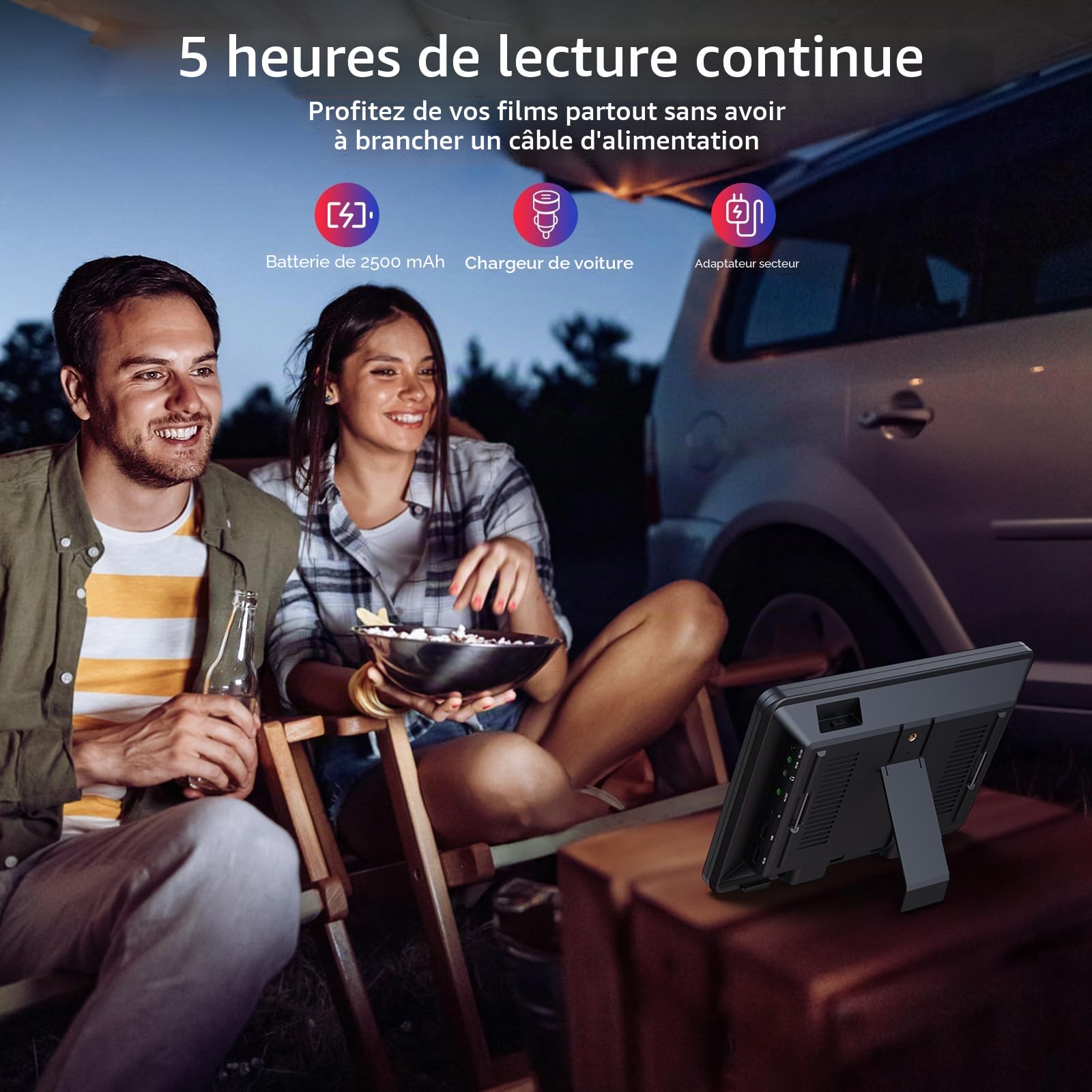 GOnavidio Lecteur DVD Portable 10,5 Pouces avec HDMI Input, 2 écrans avec 5 Heures de Batterie Rechargeable,Lecteur DVD Voiture, ecran de Voiture pour Enfant, Support USB/SD (1)
