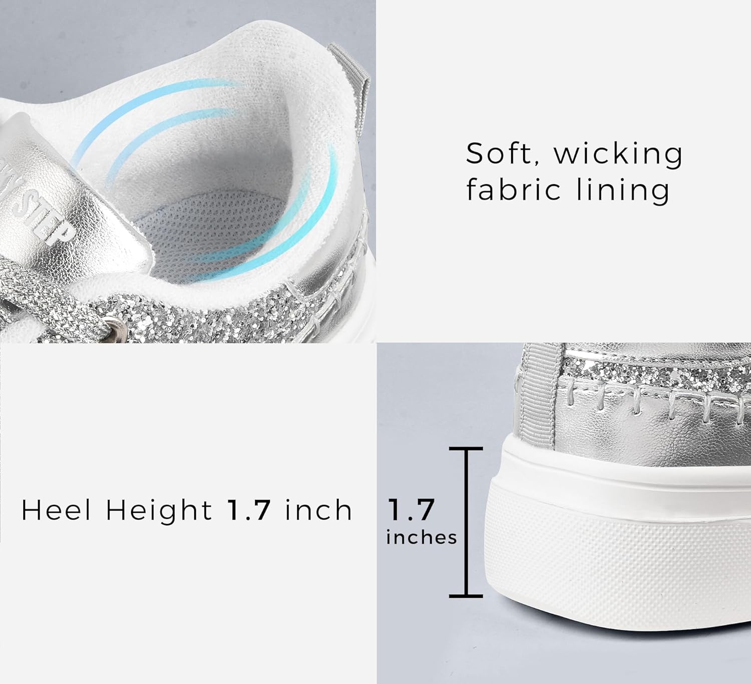 LUCKY STEP Platform Glitter Sneakers for Women Fashion Sparkly Bling Shiny Low Top Tennis Sneakers Faux Leather Casual Walking Shoes - Image 4