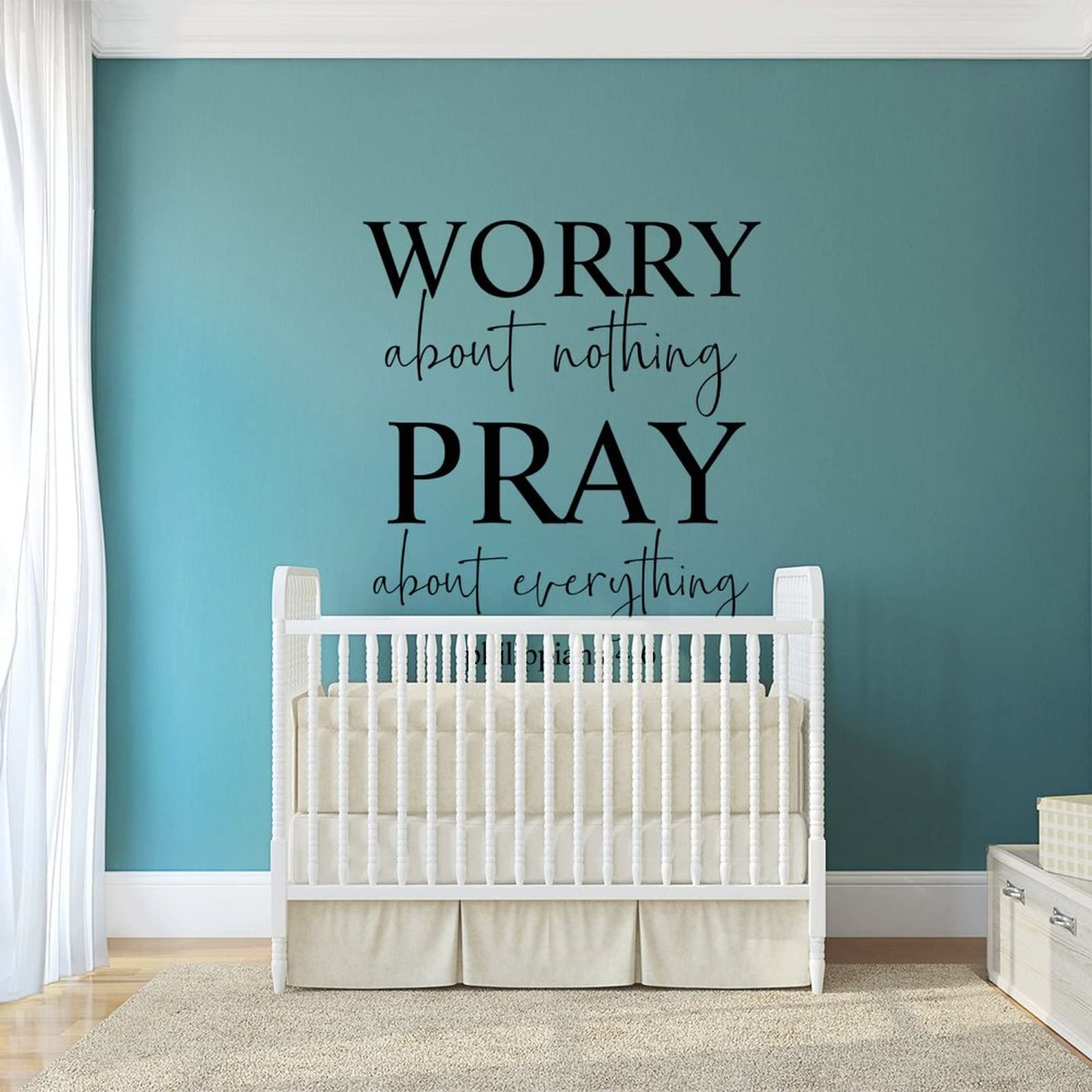 SEATUNE Bible Verse Wall Decals – 'Worry About Nothing, Pray About Everything' 24x20 Inch Vinyl Art For Bedroom, Kitchen, Living Room