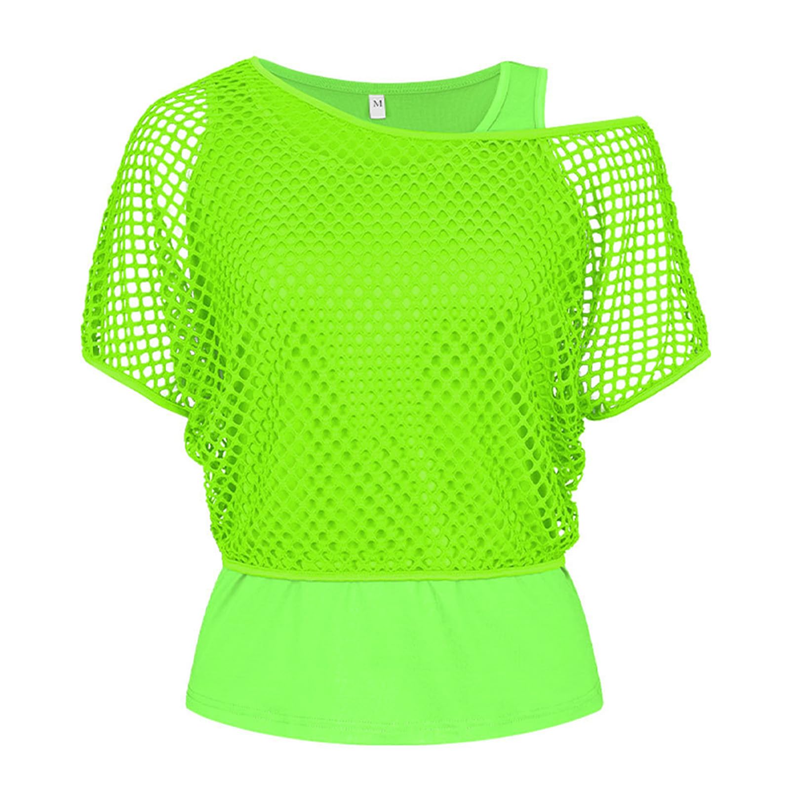 MUNSKT Women's Neon Outfit, 80s 90s Fishnet T-Shirt Sleeveless Top with Gloves Leg Warmers - Image 3