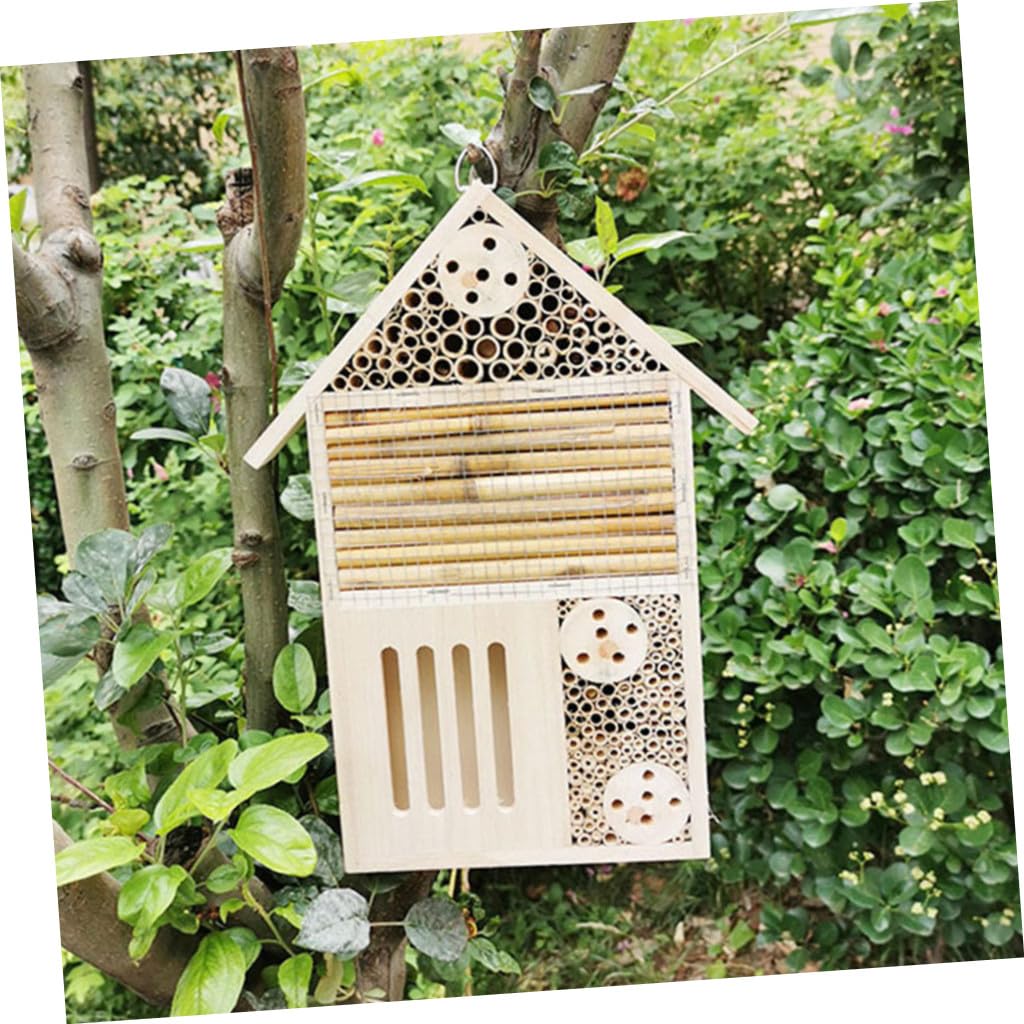 DOITOOL 2 Stück Bienenhaus 12x7x23cm 19x4x35cm Hängendes und Stehendes Insektenhotel für Garten Marienkäfer und Bienennest Freiluft Nisthilfe zur Beobachtung
