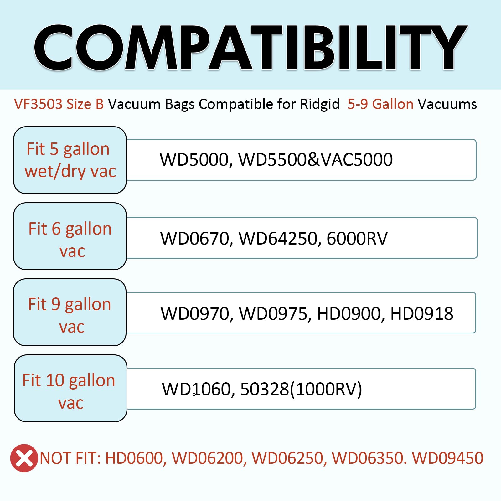 19-3100 Vacuum Bags Compatible With Stanley Shop Vac 5-6 Gallon Wet/Dry Vacuums Disposable Dust Bags Reusable F