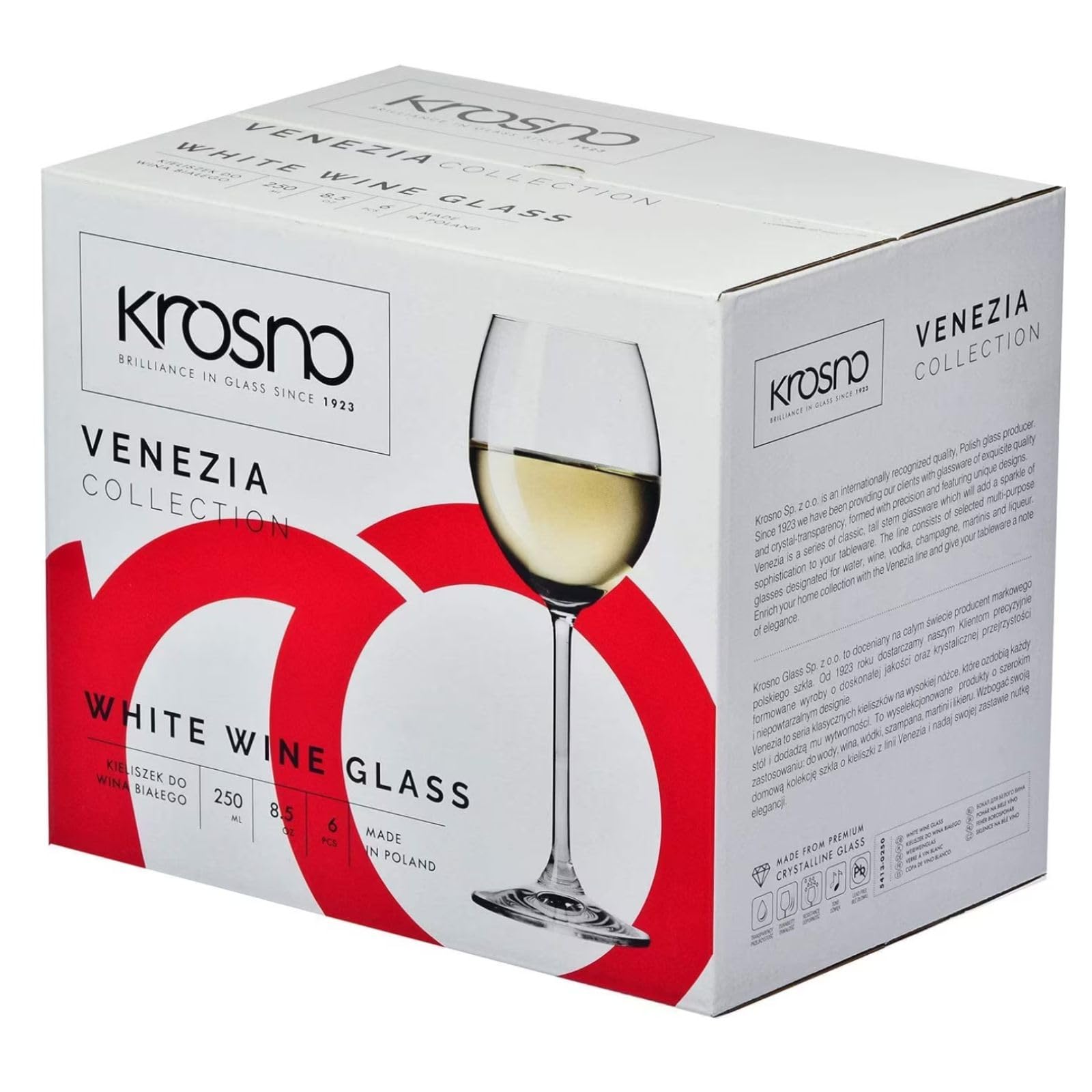 Krosno Copas de Vino Blanco Juego de 6, 280 ml, Colección Venezia