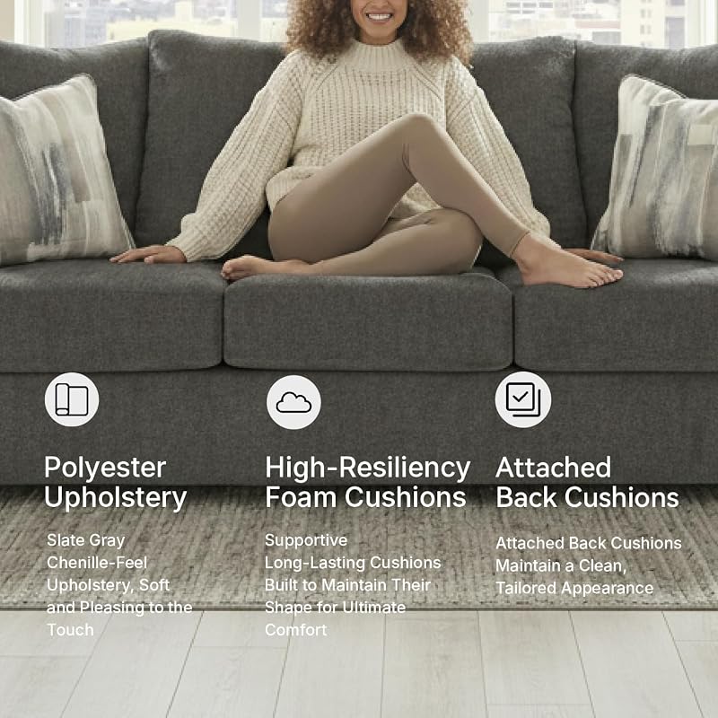 Signature Design by Ashley Gray Chenille Sofa, Easy Assembly, Stairatt image 6