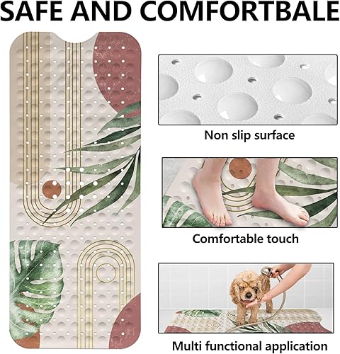 Miniatura 4 de Lnond Tapete para bañera antideslizante, bohemio extra largo de 40 x 16 pulgadas, tapete antideslizante para bañera, tapete de ducha abstracto de