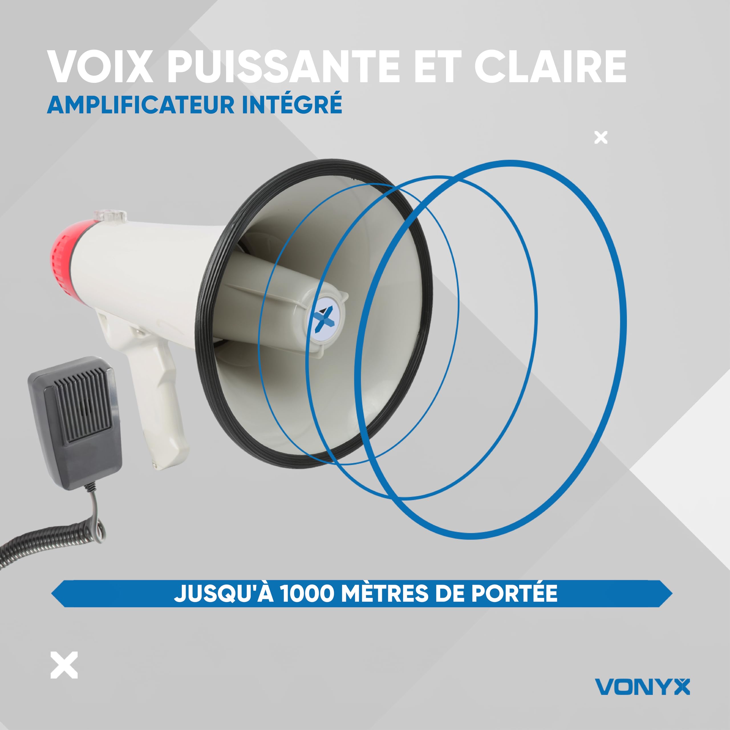 VONYX MEG040 Kit Mégaphone Transportable 40W - avec 6 Piles Type D 1,5V, Plug and Play, Portée jusqu'à 1 km, Bandoulière, Idéal pour Les Déplacements en Manifestations ou Matchs