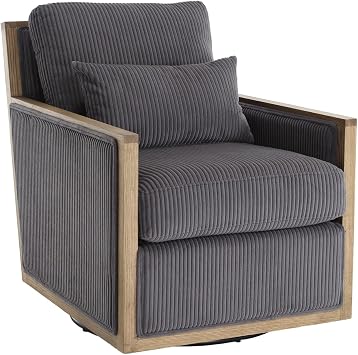 360 Degree Swivel Barrel Chair, Round Accent Chair, Living Room Swivel Accent Sofa Chair, Club Lounge Armchair for Living Room Bedroom Office Corduroy Barrel Chair-Dary Gray