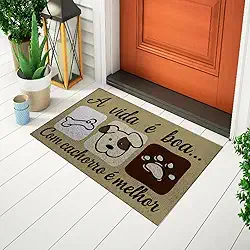 Tapete Capacho Divertido e Criativo Para Porta Estampado Pet - A Vida é Boa Com Cachorro Ca0401