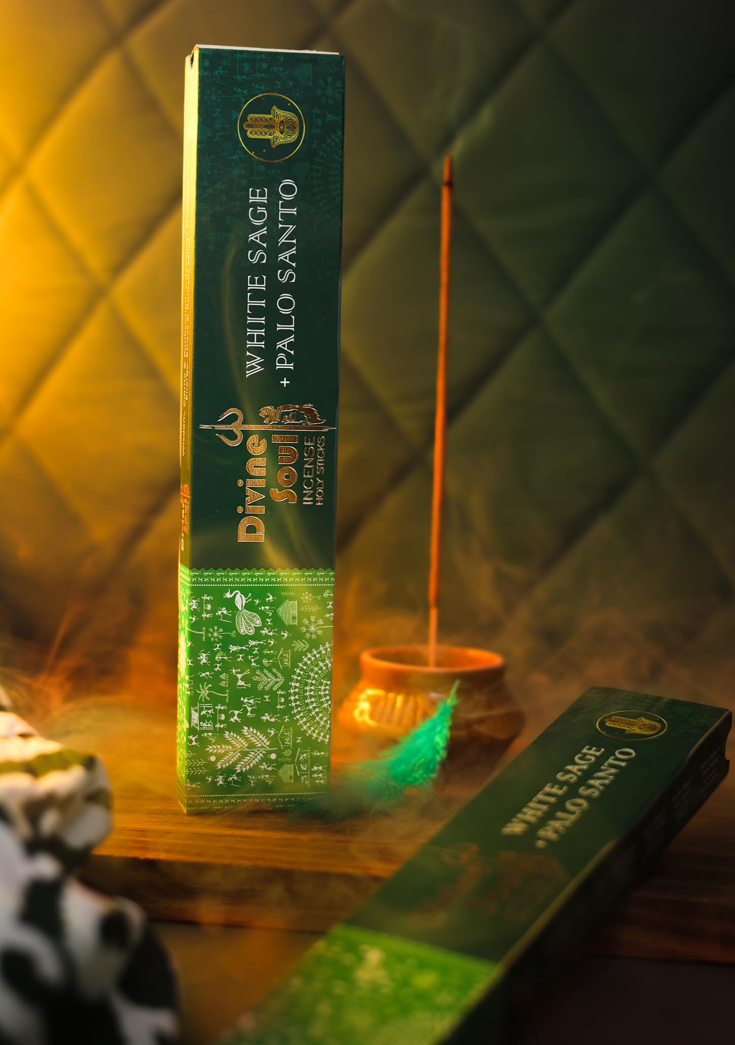 Divine Soul White Sage & Palo Santo Incense Sticks – 3 Pack Set with JRose Incense Burner – Natural Smudging for Energy Cleansing, Meditation & Yoga