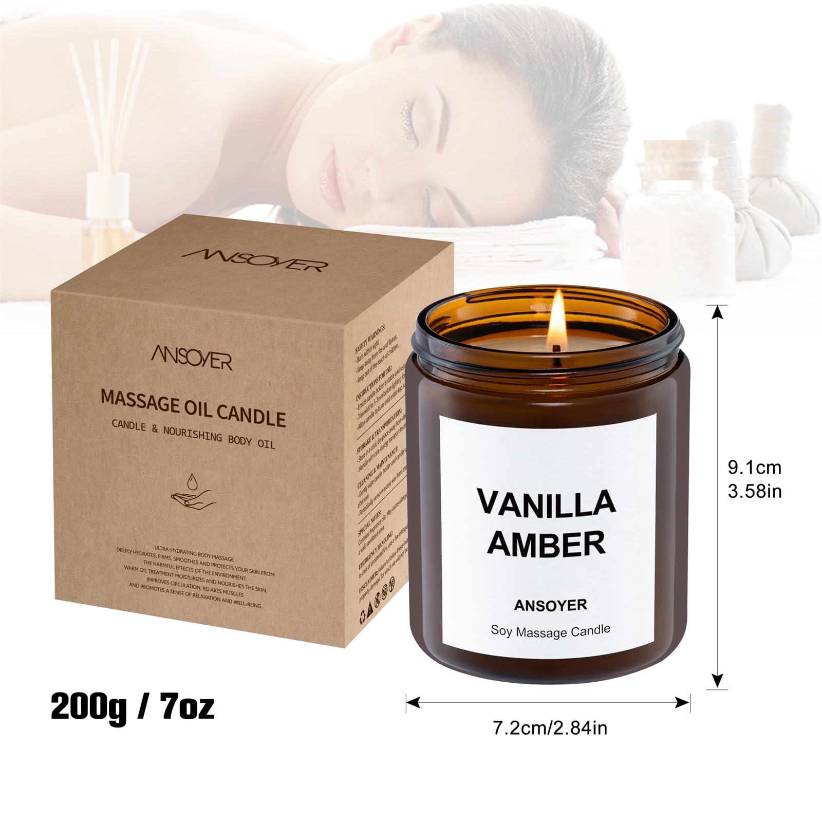 VELA DE MASAJE ANSOYER 200g: Hidratante y Nutritiva para Spa en Casa, Aromaterapia y Relajación (Ámbar Vainilla)