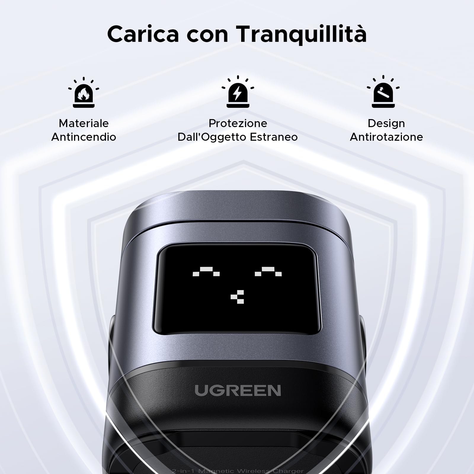 UGREEN UNO Caricatore Magnetico Qi2 15W, Stazione di Ricarica Wireless 2 in 1 per Cuffie Compatibile con iPhone 16/15/14/13/12 Serie, AirPods Pro 2/3