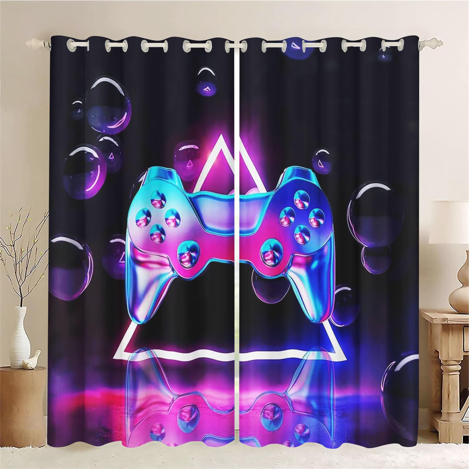 SMchwbc Gaming Curtains, Game Window Curtain, Bedroom 100 x 140 cm, Gamer Opaque Curtain, Waterproof Fabric Gaming Curtain