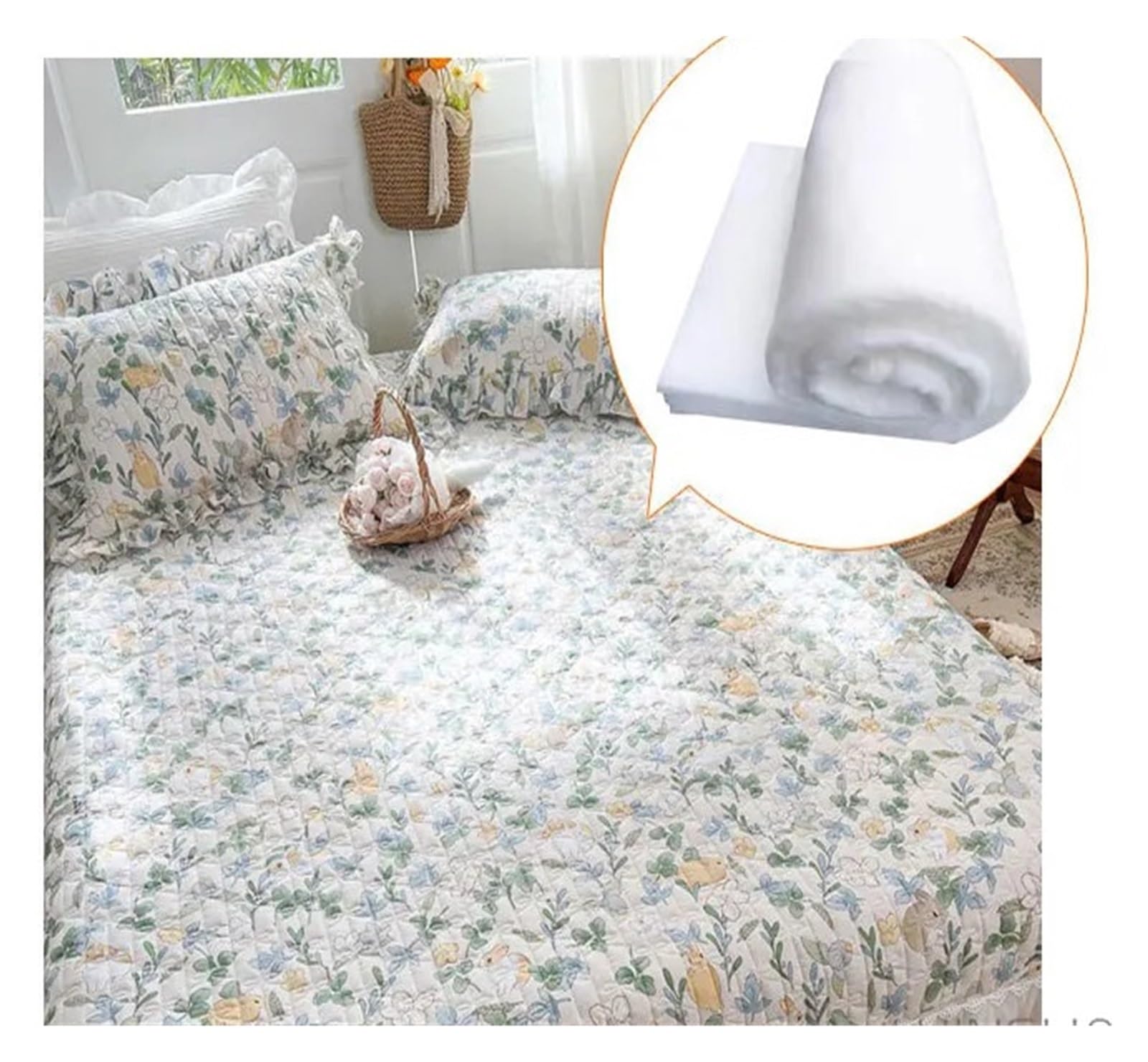 Colchas Acolchadas Colcha acolchada elegante de algodón tamaño King, cubrecamas de 250x270cm, Sábana de cama doble de encaje con volantes de gran tamaño, 2 fundas de almohada Ligera Colcha Cubrecama D
