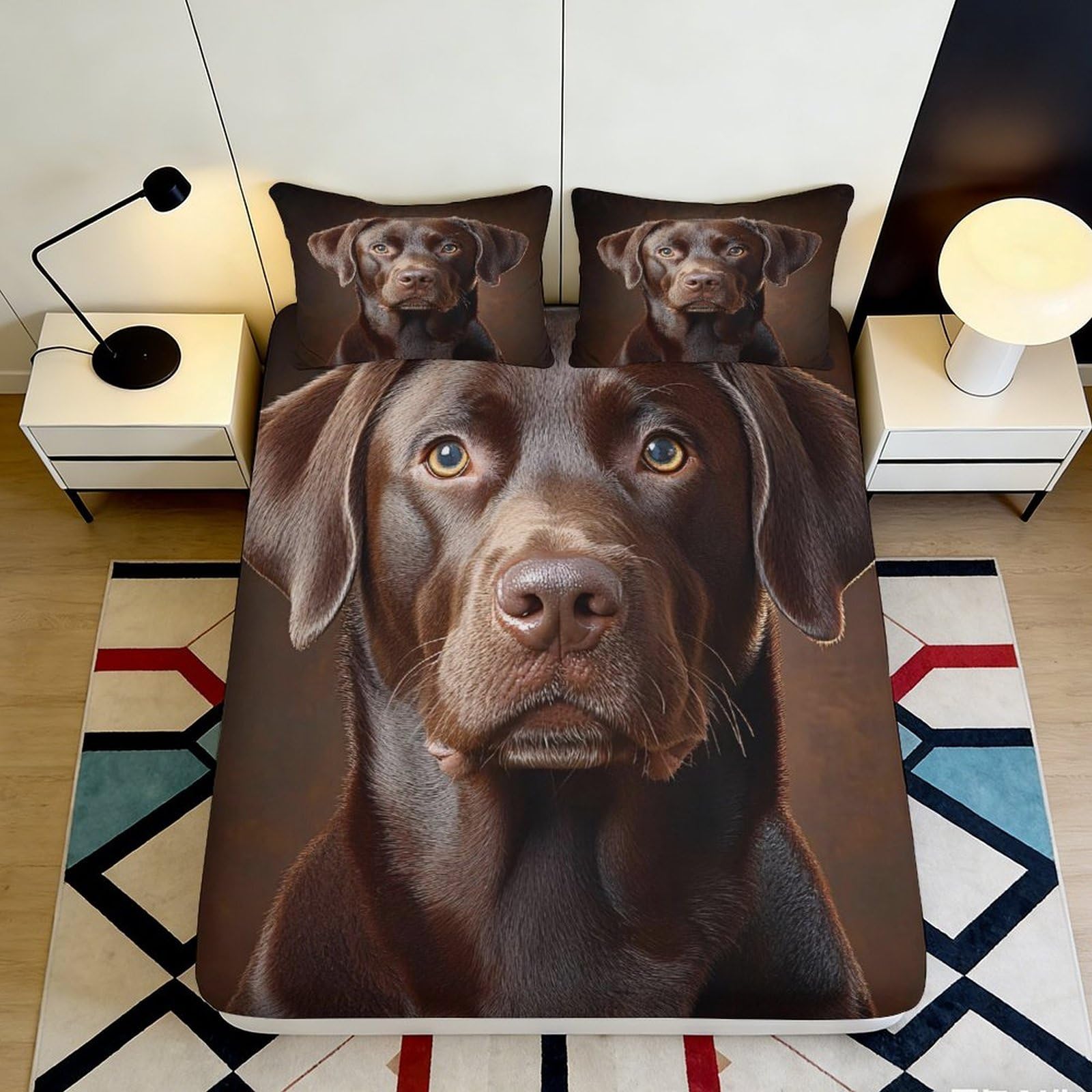 3D Printed Brown Labrador Dog Fitted Sheet Microfiber Soft Mattress Cover Bedroom Decor for Home Guest Room 90x200x25cm