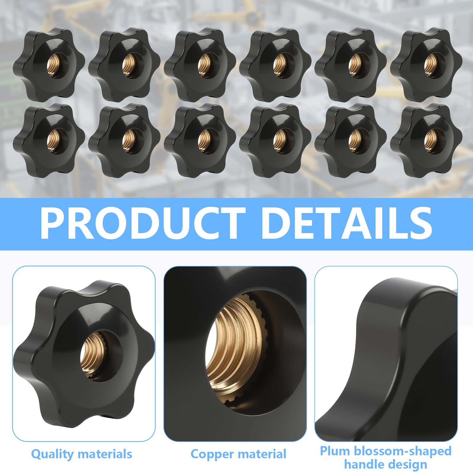 12 bottoni di serraggio M8 × 32 mm – dado a stella M8 – bottone a farfalla in plastica e ottone – fissaggio manuale antiscivolo – per mobili, macchine utensili, apparecchiature elettroniche