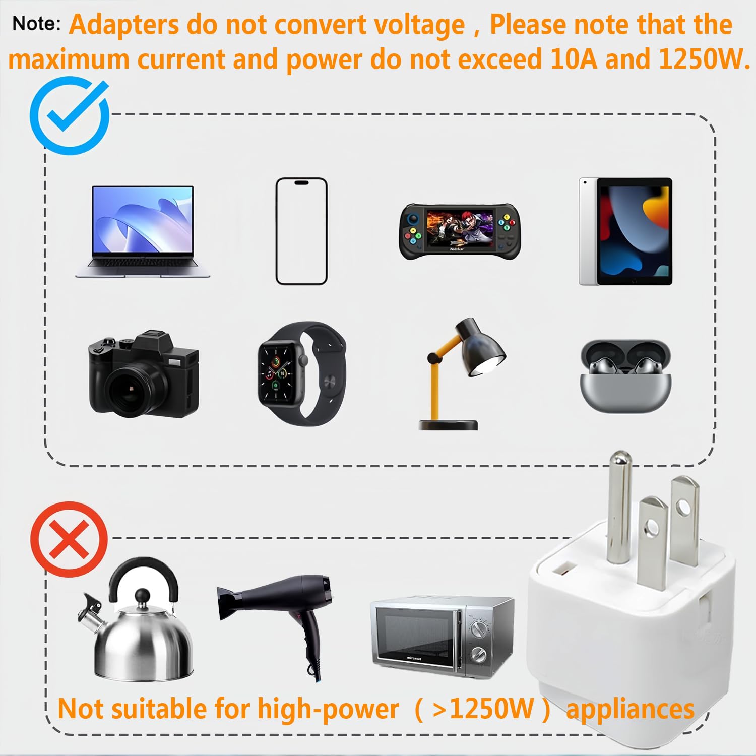Adattatore universale, adattatore da viaggio da Europa a Stati Uniti. Adattatore da viaggio universale per Stati Uniti Portable e facile da usare, bianco, confezione da 6