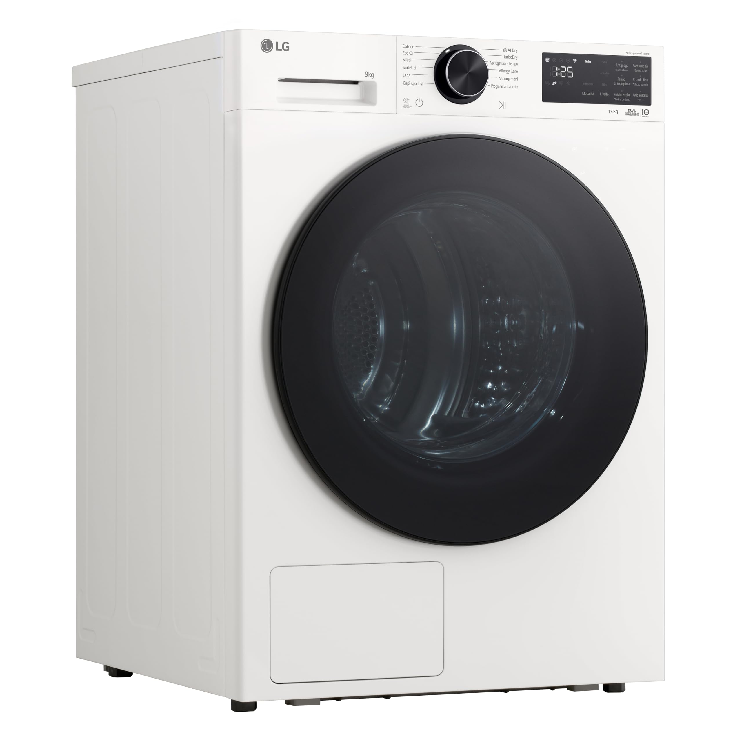 LG RNX5009NWWB Asciugatrice 9Kg Pompa di Calore DUAL Inverter, Classe B, Asciugatura AI Dry con Intelligenza Artificiale, Wi-Fi, Serie X5, Motore Direct Drive, Allergy Care, Essence White