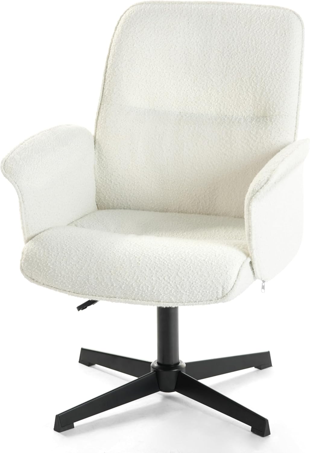 FurnitureR Executive Computer Office Desk Chair with Adjustable Height and Armrest High Back Fabric Comfortable No Wheels, Off White