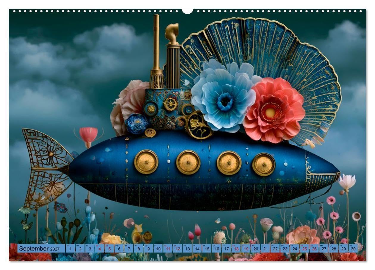 Zwischen Blütenmeer und Bullauge (hochwertiger Premium Wandkalender 2027 DIN A2 quer), Kunstdruck in Hochglanz: Fantasievolle KI-Kunst voller ... zwischen Korallen und Fantasie