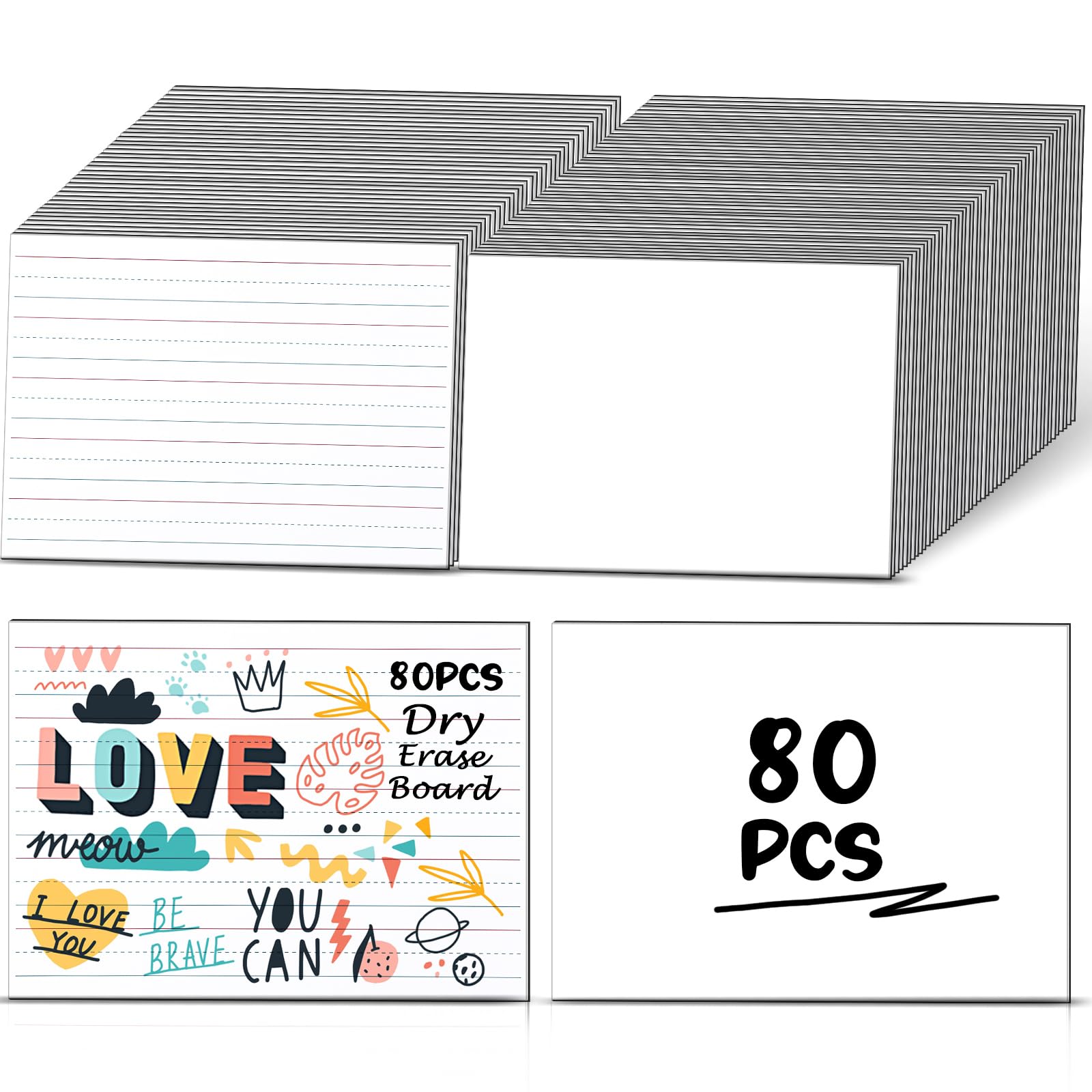80 Pcs Dry Erase Boards Classroom 8.3 x 11 inches Small White Board Pack Double Sided Whiteboard with Lines and Blank Surface Dry Erase Lapboard for Kids Students Teacher Office Supplies