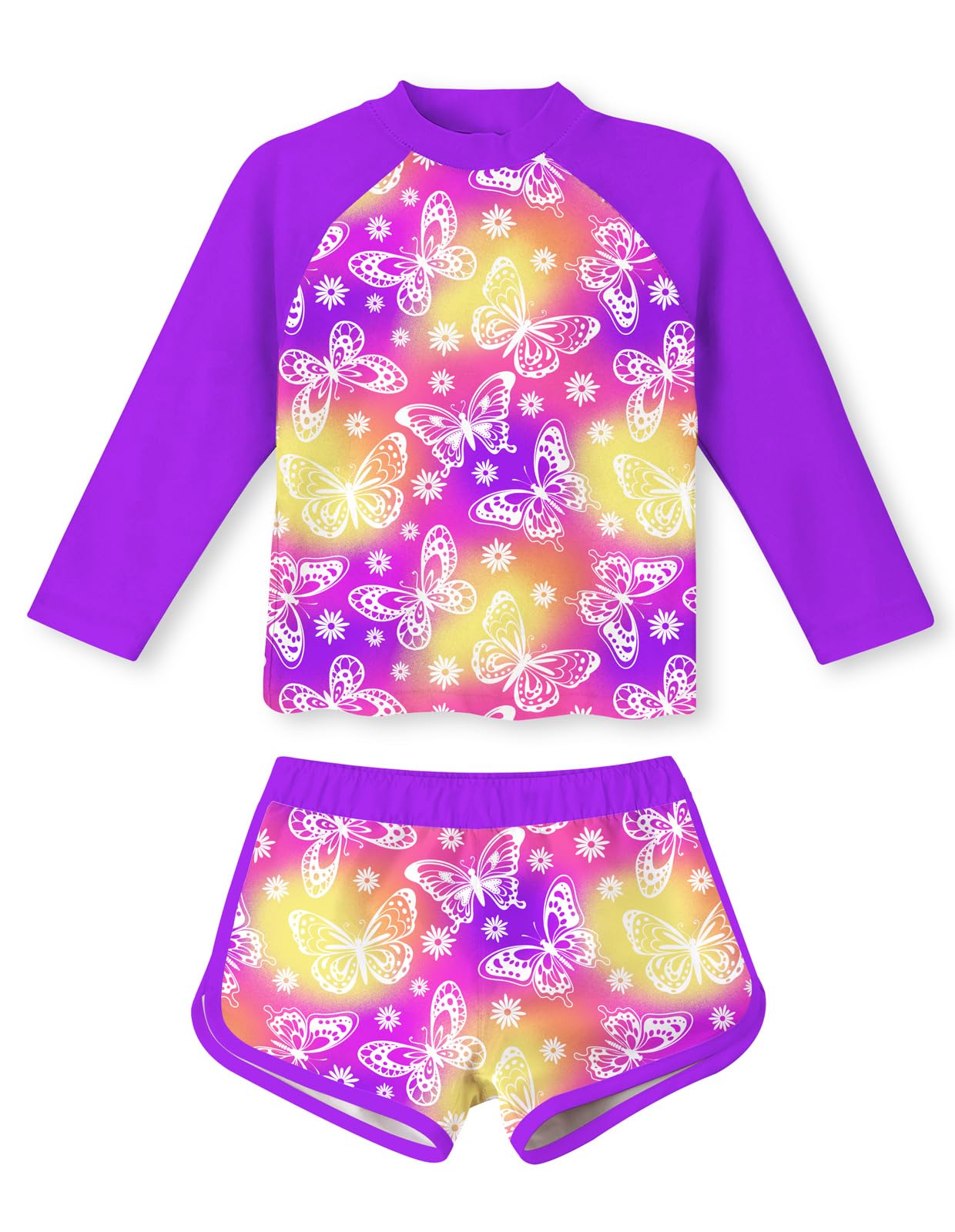 Girls 2 Pieces Rash Guard Swimsuit Long Sleeve Tankini for 4-10Y