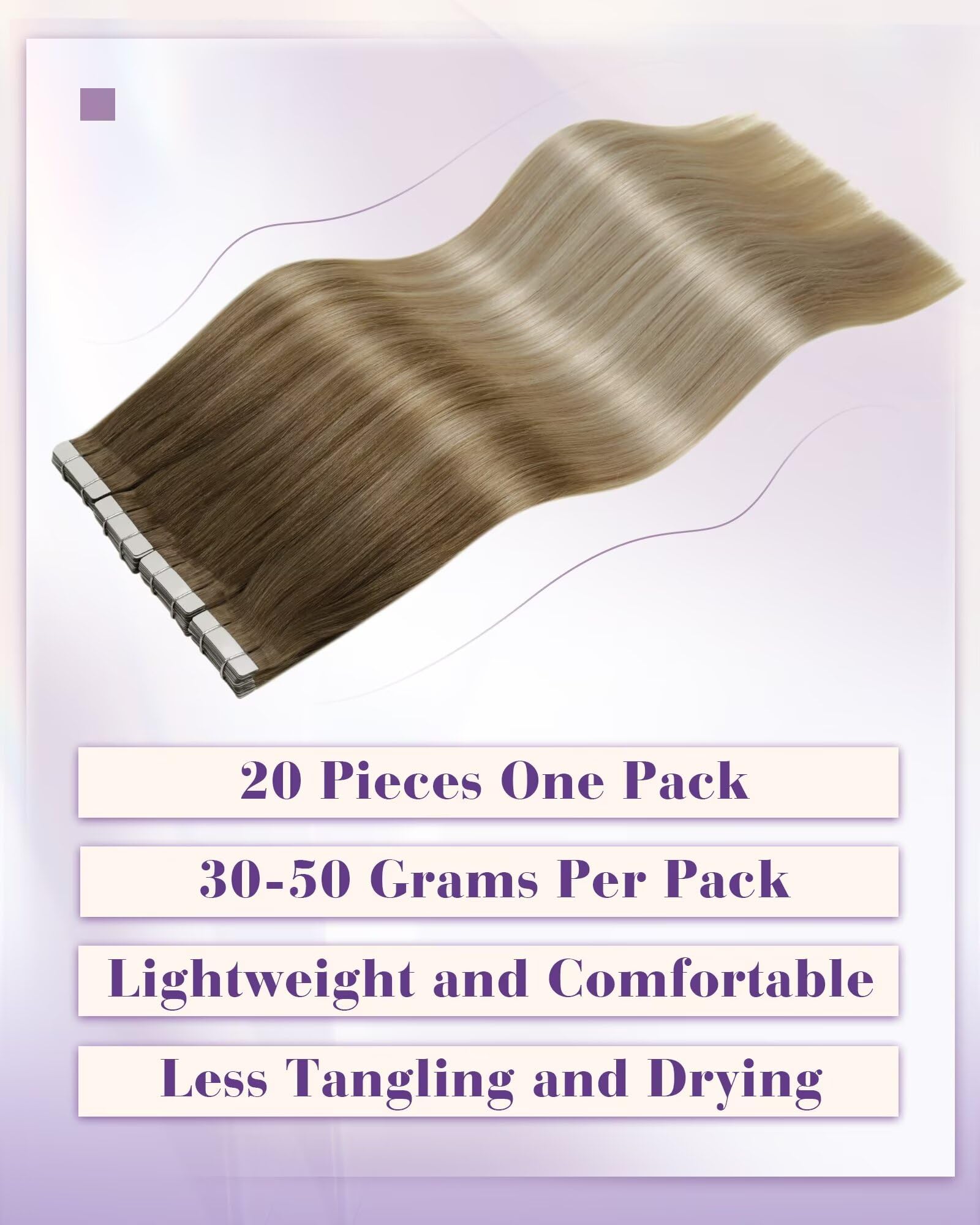 LaaVoo Tape in Hair Extensions Human Hair 100g 40pcs 18 Inch Balayage Brown to Blonde Tape Hair Extensions Real Human Hair Invisible Tapes Remy Straight Hair Double Sided Tabs #8/18/60 - Image 3