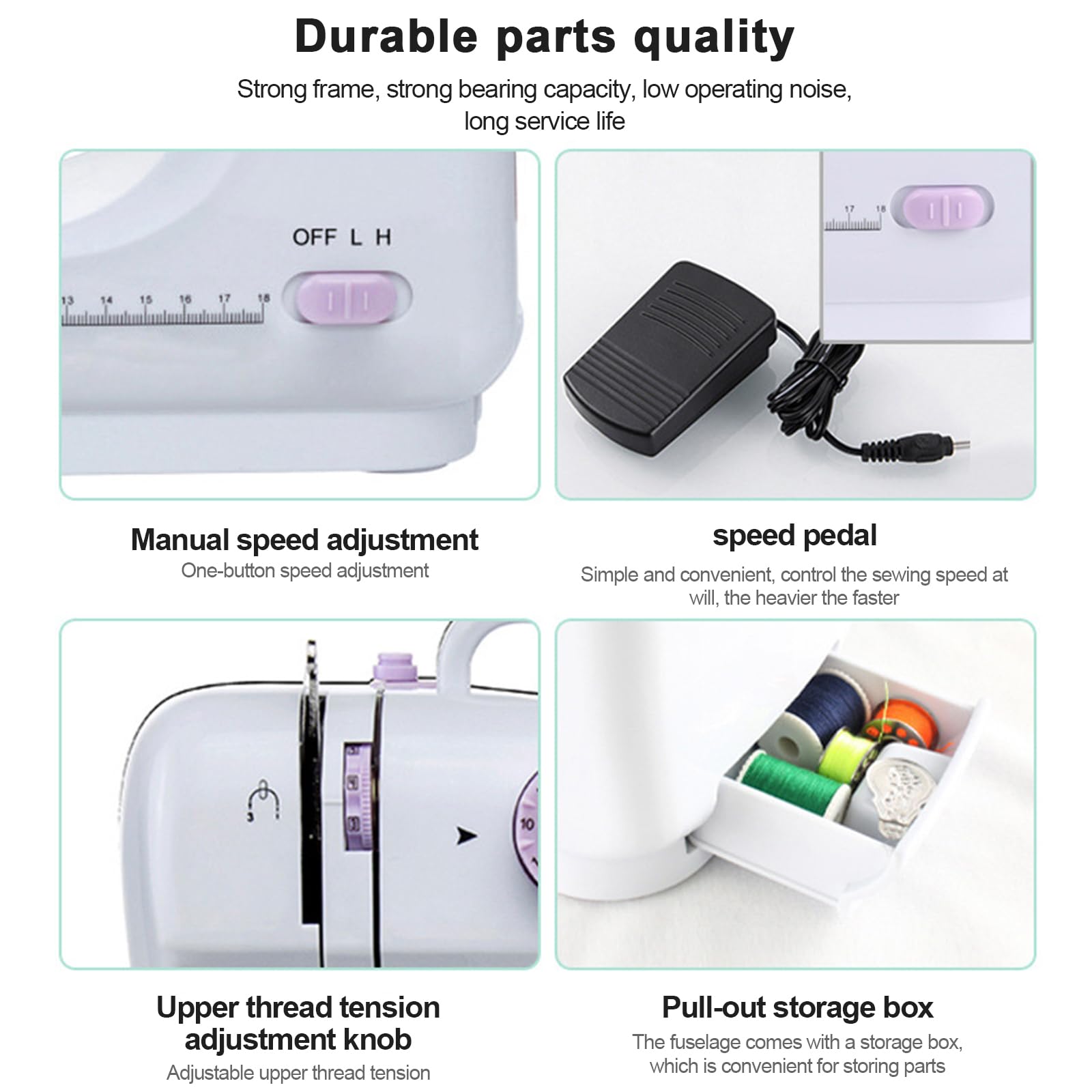 505A Elektrische Nähmaschine Mit 12 Stichmustern, Fußpedal, Nähzubehör-Set, Mini Haushalt Doppelfaden-Nähmaschine, Sewing Machine für Anfänger, für Stoffe DIY zu Hause und Outdoor