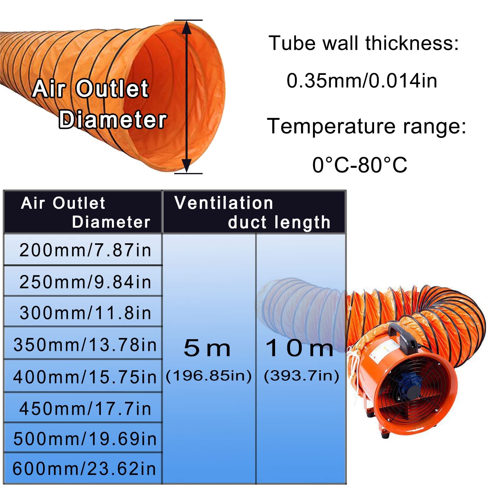 Tubo flessibile in PVC con corda regolabile e anello a D, tubo flessibile pieghevole portatile per riscaldamento HVAC ventilazione raffreddamento