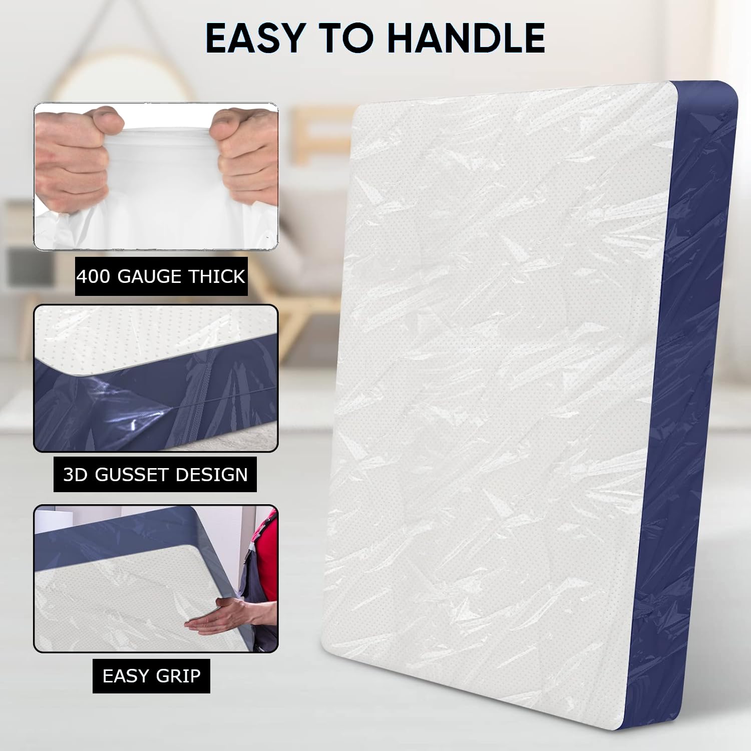 BSSPOKE Heavy Duty 400 Gauge Mattress Cover for Moving Double Mattress Bags for Storage Easy Fit, Tear Resistant, Waterproof Mattress Storage Bag for Ultimate 360 Protection (3ft - Single) - Image 4