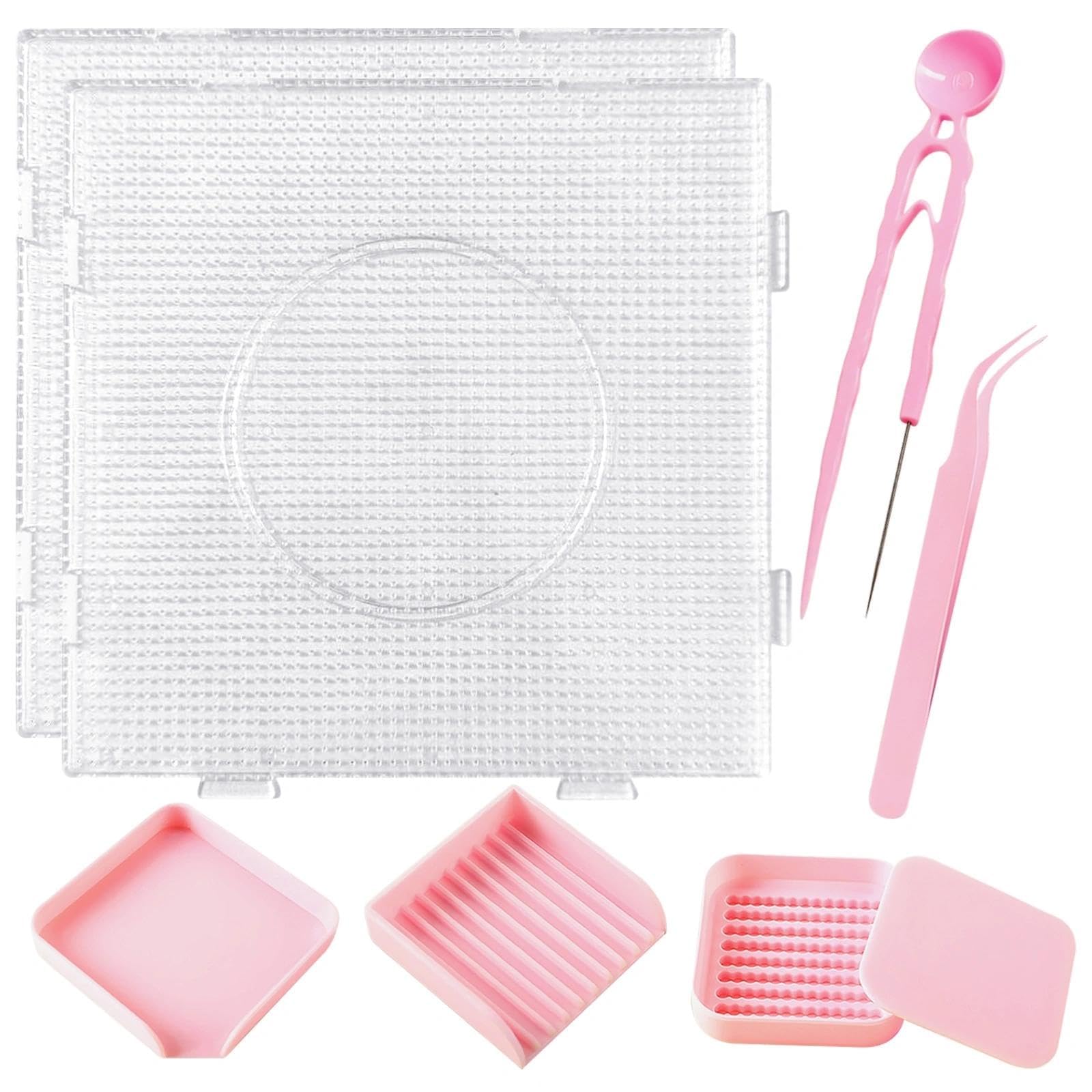 ZXTGBQ 8 in 1 Large Clear Pegboards Kits, Fuse Beads Tools, Single Needle Tweezer Picking Tray Spoon, Bead Sorting Tools, for 2.6mm Mini Size Beads, DIY Craft Supplies