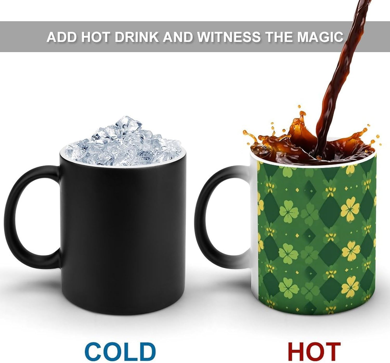 Ireland St Day Partick Clovers Plaid Color Changing Mug Heated Ceramic Cup Heat Sensitive Coffee Mug Fun Gift