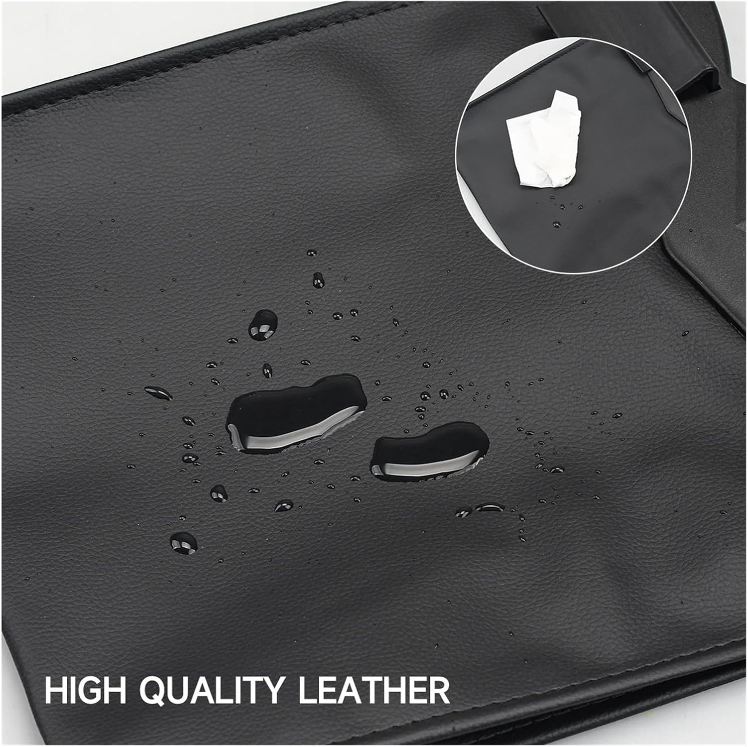 Adsorption Trash Can Back Seat Hanging Leather Storage Pocket Leak-proof(Black)