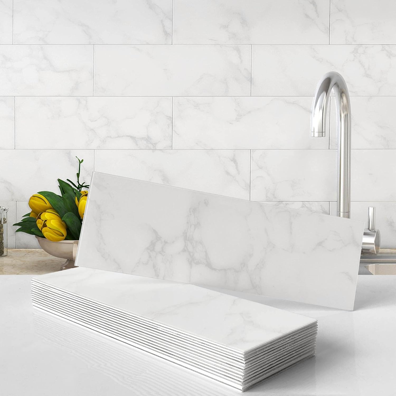 VAOVI Marble 3D Stick on Wall Tiles Matte,Subway Tile Stickers Peel and Stick Backsplash Large